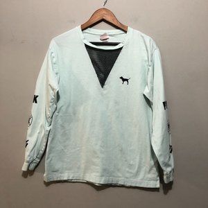 Pink Victoria's Secret Long Sleeve Tee w/ Mesh Neck Detail Mint Medium